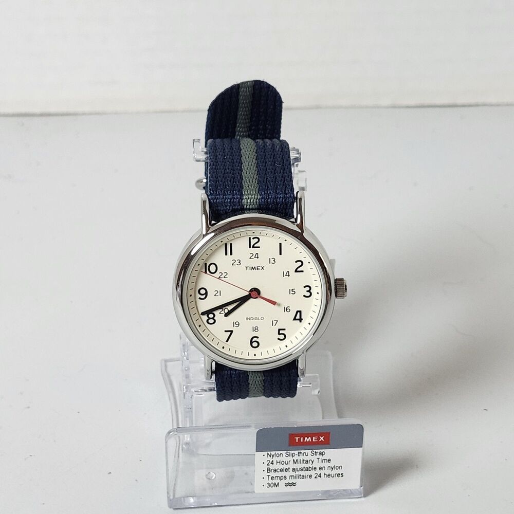 Timex T2N654, Men's "Weekender" Blue Strap Fabric Watch, Indiglo, NEW